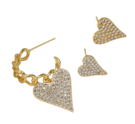 Conjunto de Brincos de Zircônia em Formato de Coração