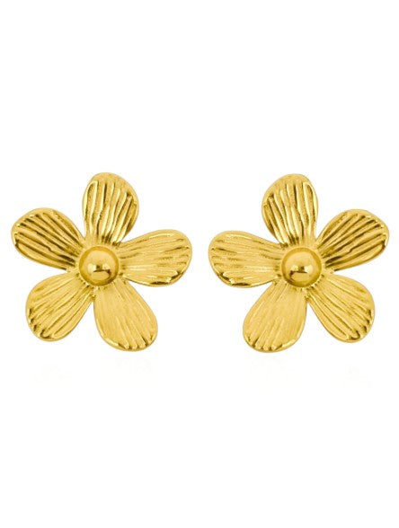 Brinco de Aço Inoxidavel Folheado a Ouro 18k Flor Detalhada