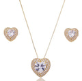 Conjunto Colar e Brinco Coração Cravejado Zircônia Banhado a Ouro 18K