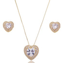 Conjunto Colar e Brinco Coração Cravejado Zircônia Banhado a Ouro 18K