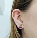 Brinco cerejinha delicado feminino com strass brilhante, pequeno e hipoalergênico