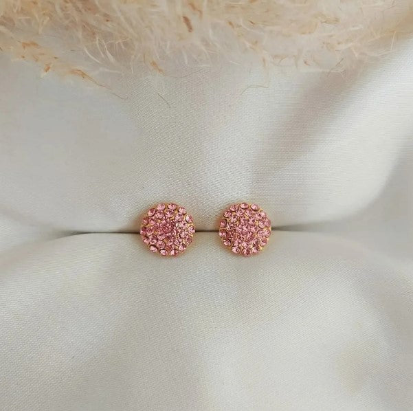 Brinco globinho pequeno feminino com strass brilhante, delicado e hipoalergênico